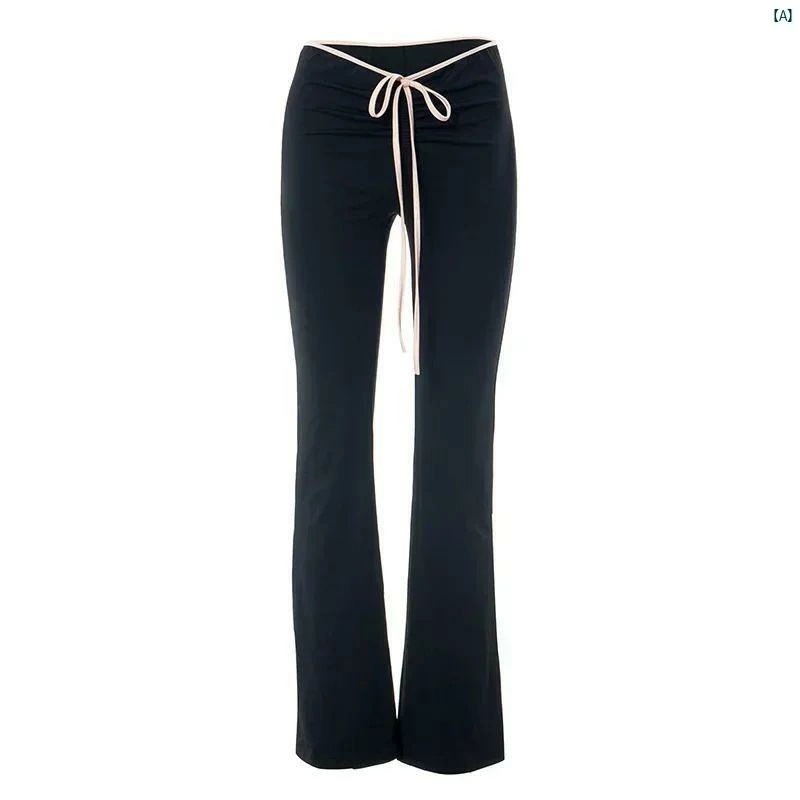 レディースファッション　かわいい　オシャレ　海外 ローライズ スリムフィット マイクロ フレア パンツ カジュアル レースアップ スリム フィット