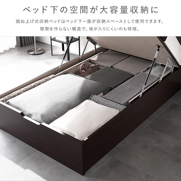 [組立設置サービス付き] 日本製 収納ベッド 通常丈 シングル 日本製薄型ポケットコイルマットレス付き 横開き ロータイプ 深さ30cm ホワイト 跳ね上げ式 照明付き （北海道/沖縄/離島配送不可）