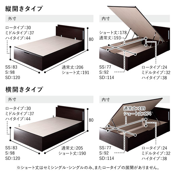 [組立設置サービス付き] 日本製 収納ベッド 通常丈 シングル 日本製薄型ポケットコイルマットレス付き 横開き ロータイプ 深さ30cm ホワイト 跳ね上げ式 照明付き （北海道/沖縄/離島配送不可）
