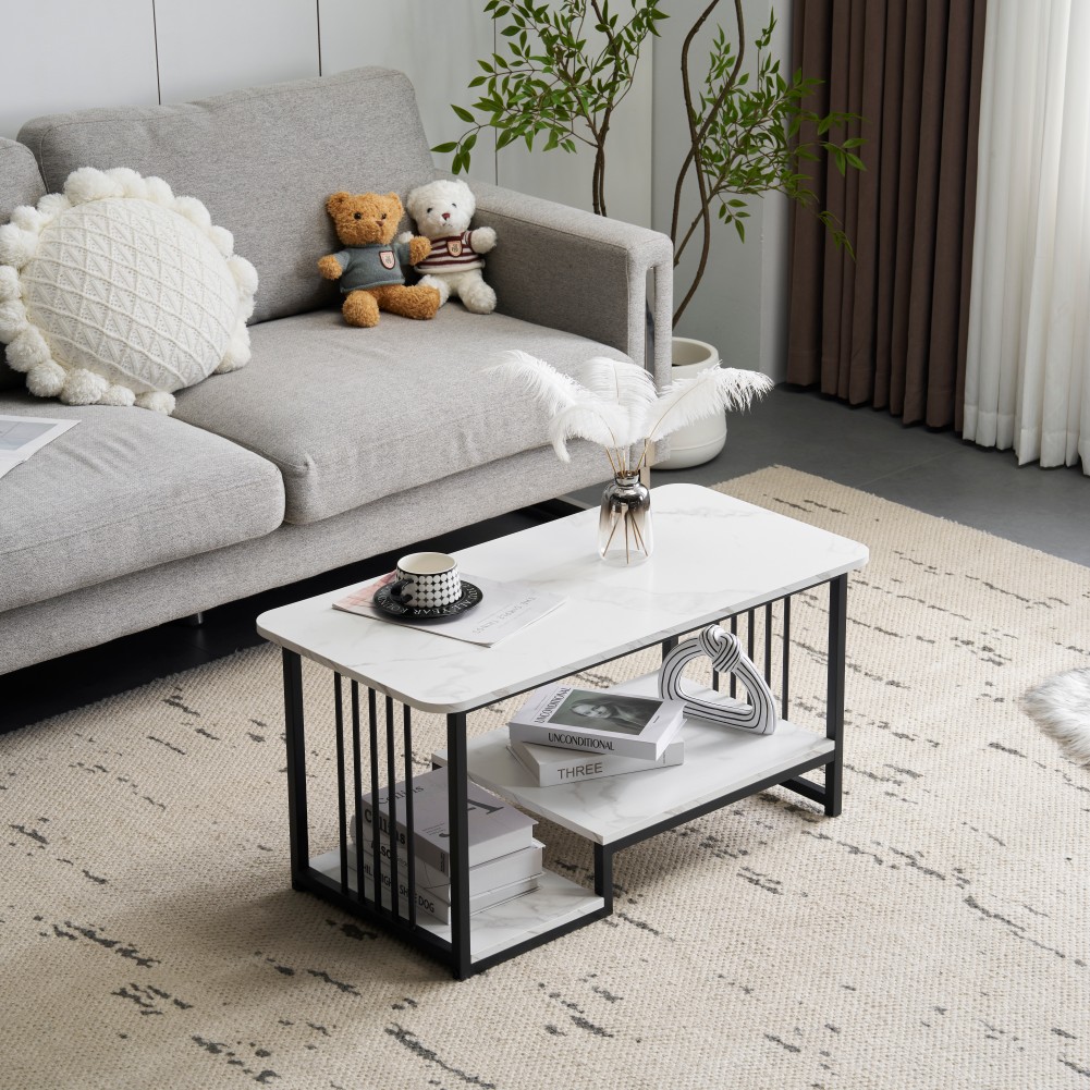 モダン長方形コーヒーテーブル 強化ガラス天板+MDF収納棚 リビング用 クリアガ モダン長方形コーヒーテーブル 強化ガラス天板+MDF収納棚 リビング用
