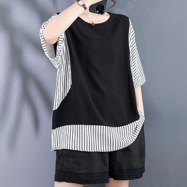 【超お得1つ買うと10個もらえる】ストライプ チュニック かわいい Tシャツ ドッキング風 クルーネック レディース トップス 夏 切り替え 半袖 ゆったりカットソー 配色 大きいサイ 【超お得1つ買うと10個もらえる】ストライプ チュニック かわいい Tシャツ ドッキング風 クルーネック レディース トップス 夏 切り替え 半袖 ゆったりカットソー 配色 大きいサイ