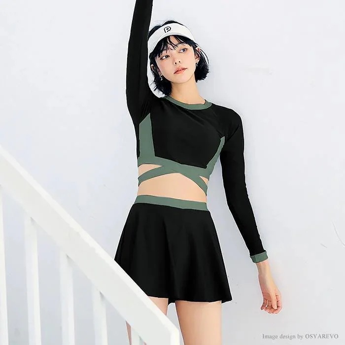 送料無料水着 レディース ラッシュガード 上下セット 体型カバー 長袖 スカート ショートパンツ フィットネス おしゃれ 長袖 スカパン セパレート