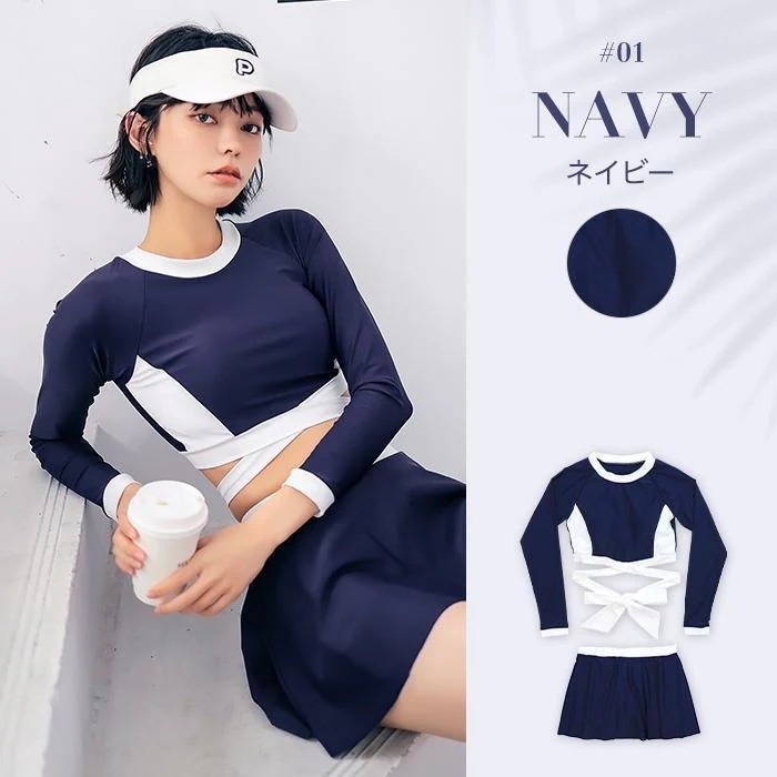 送料無料水着 レディース ラッシュガード 上下セット 体型カバー 長袖 スカート ショートパンツ フィットネス おしゃれ 長袖 スカパン セパレート