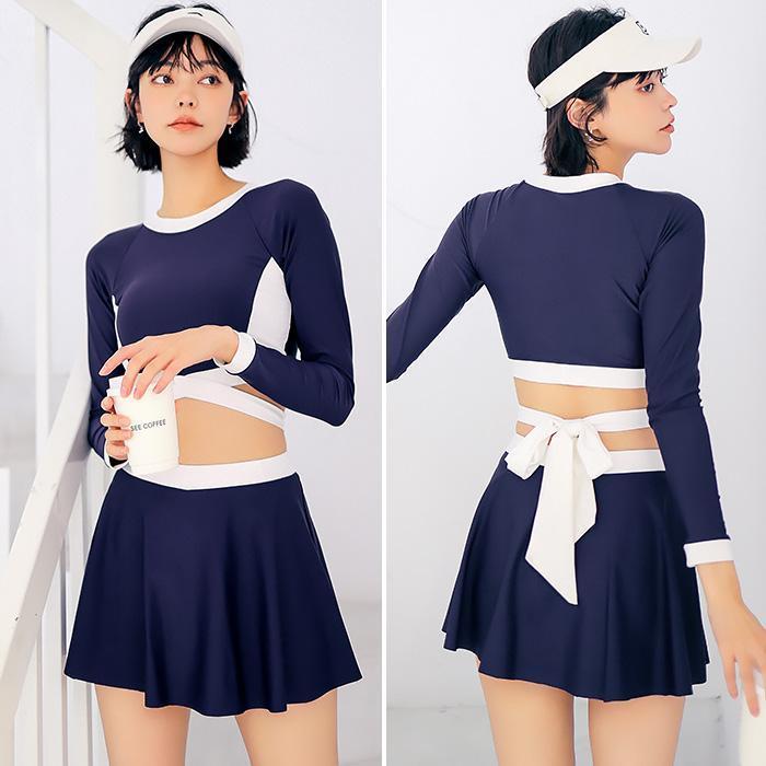 送料無料水着 レディース ラッシュガード 上下セット 体型カバー 長袖 スカート ショートパンツ フィットネス おしゃれ 長袖 スカパン セパレート