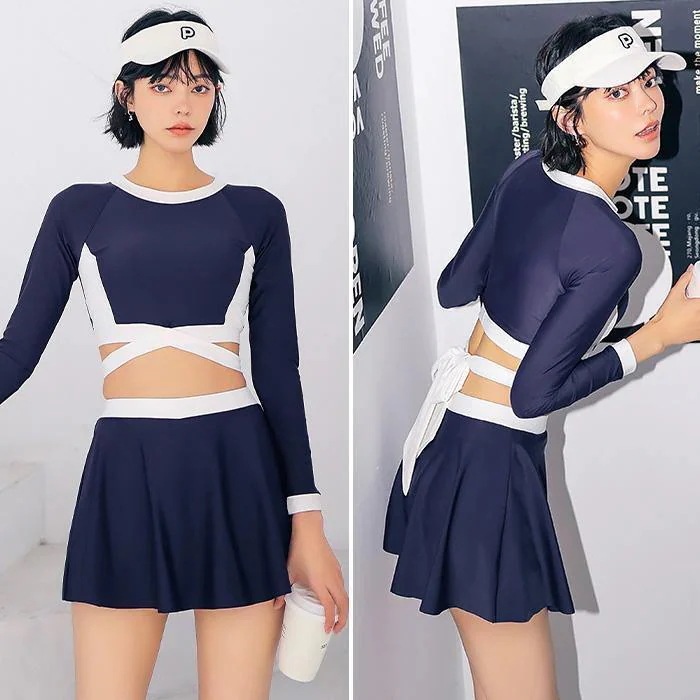 送料無料水着 レディース ラッシュガード 上下セット 体型カバー 長袖 スカート ショートパンツ フィットネス おしゃれ 長袖 スカパン セパレート