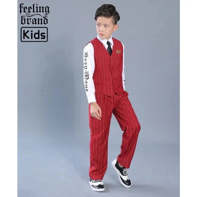 ロックダンス衣装 キッズダンス 子供 大人 スーツ ベスト スラックス 白 黒 赤 ベージュ グレー