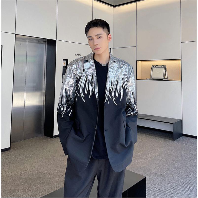 メンズ ステージ衣装 上下セット スパンコール 舞台 ステージ スーツジャケット ズボン あや スーツコート ジャケット 結婚式 忘年会 新年会 発表会 パーティー 舞台ステージ衣装 メンズスーツ 上下2点セット カラースーツ
