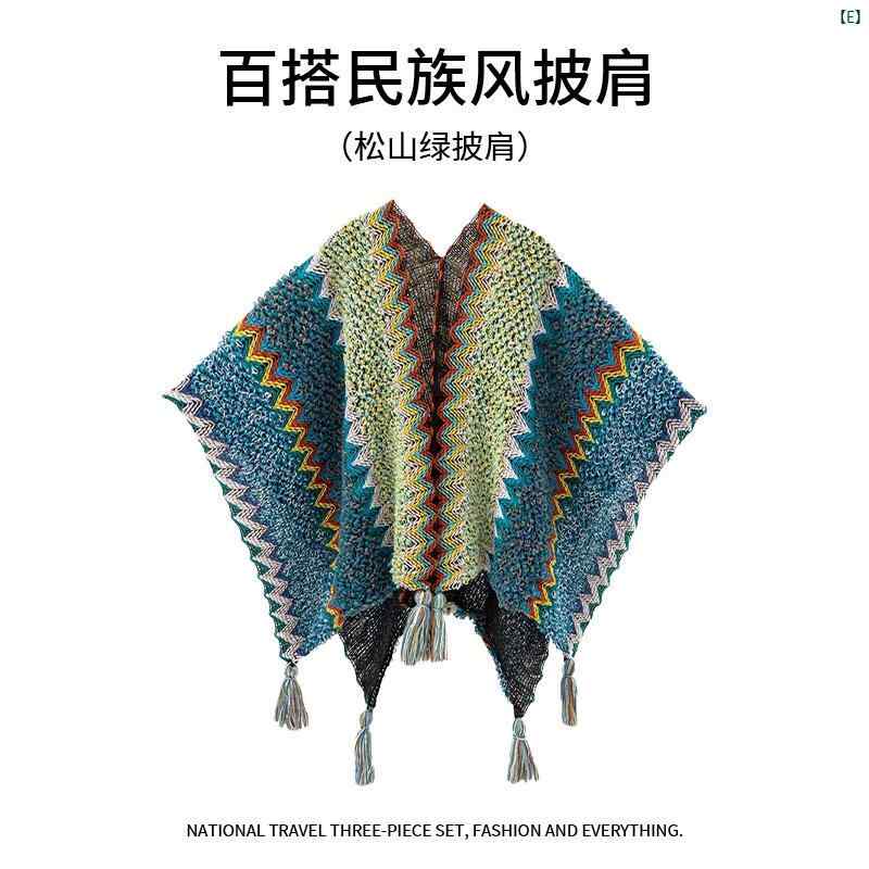 レディース　ファッション　小物　ファッションアイテム 省 西 四川省 ウイグル 自治 区 草原 旅行 レディース レトロ エスニック ニット ショール アウターウェア マント