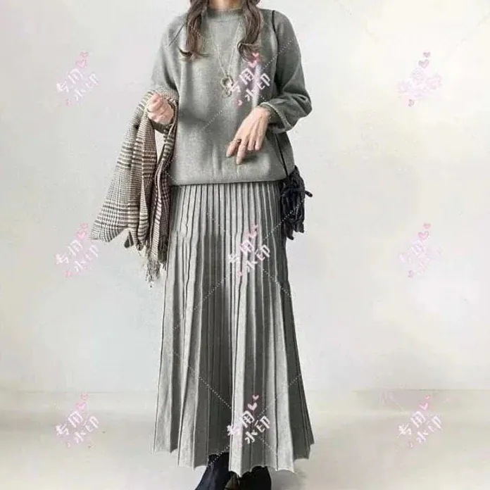 オールインワンセットアップセットアップワンピース 2024新作秋冬2TYPEセットニット/長袖セーター+スカート/ワイドパンツ/無地/上下セット体型カバー/二点セット/上下セット/セットアップ