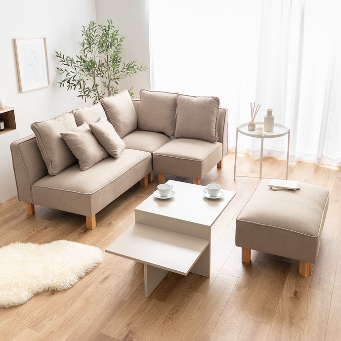 2人掛けソファー + オットマンセット (2Pソファ幅100cm) クッション付き 脚取り外し可能 ローソファ 2人掛けソファー + オットマンセット (2Pソファ幅100cm) クッション付き 脚取り外し可能 ローソファ