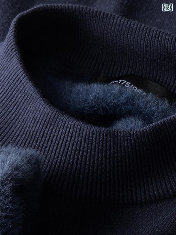 メンズ 秋冬 タートルネックセーター オール イン ワン ベルベット 暖かい 裏起毛 厚手 スリム ビジネス ソリッドカラー ニット ボトム シャツ