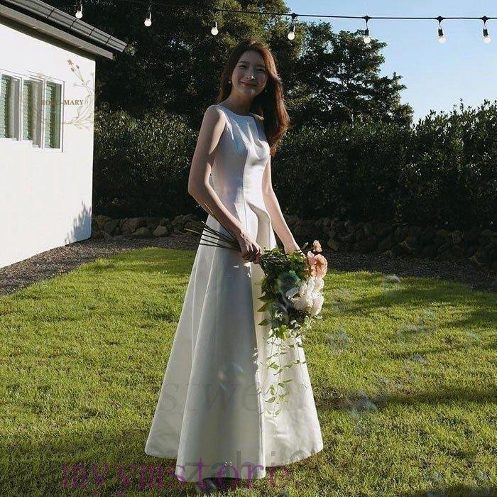 二次会 花嫁 白 ワンピース ウエディングドレスマキシ丈 結婚式 ドレス お呼ばれ シンプル フォーマル エレガント 前撮り海外 披露宴 ロング丈 フレア Aライン