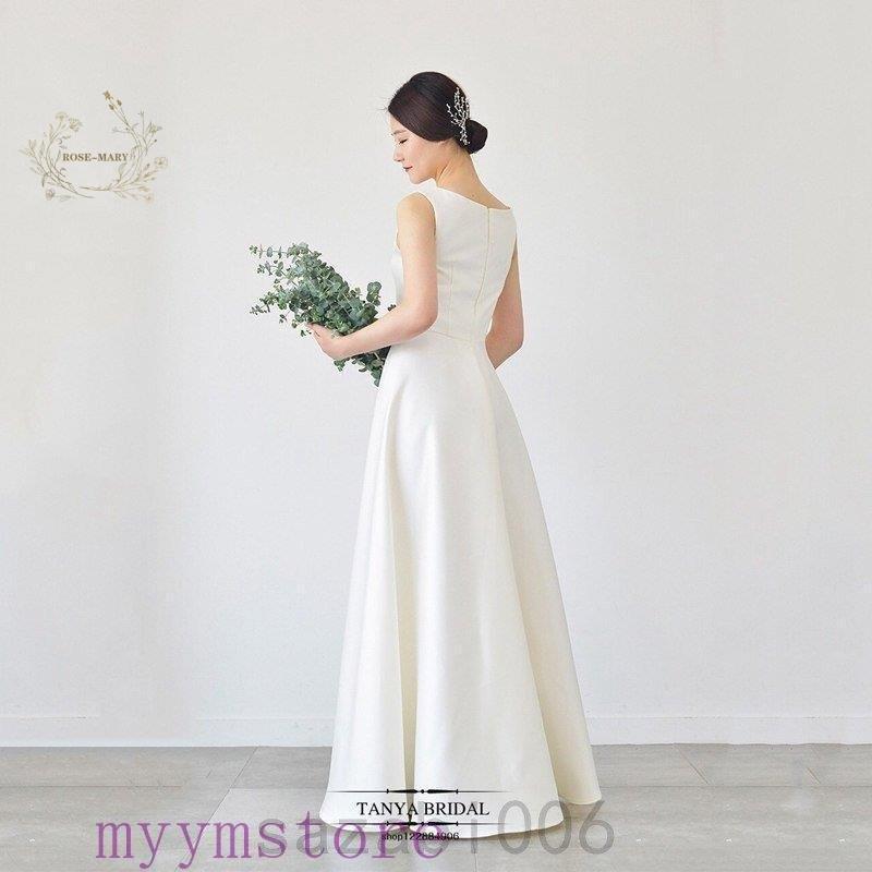 二次会 花嫁 白 ワンピース ウエディングドレスマキシ丈 結婚式 ドレス お呼ばれ シンプル フォーマル エレガント 前撮り海外 披露宴 ロング丈 フレア Aライン