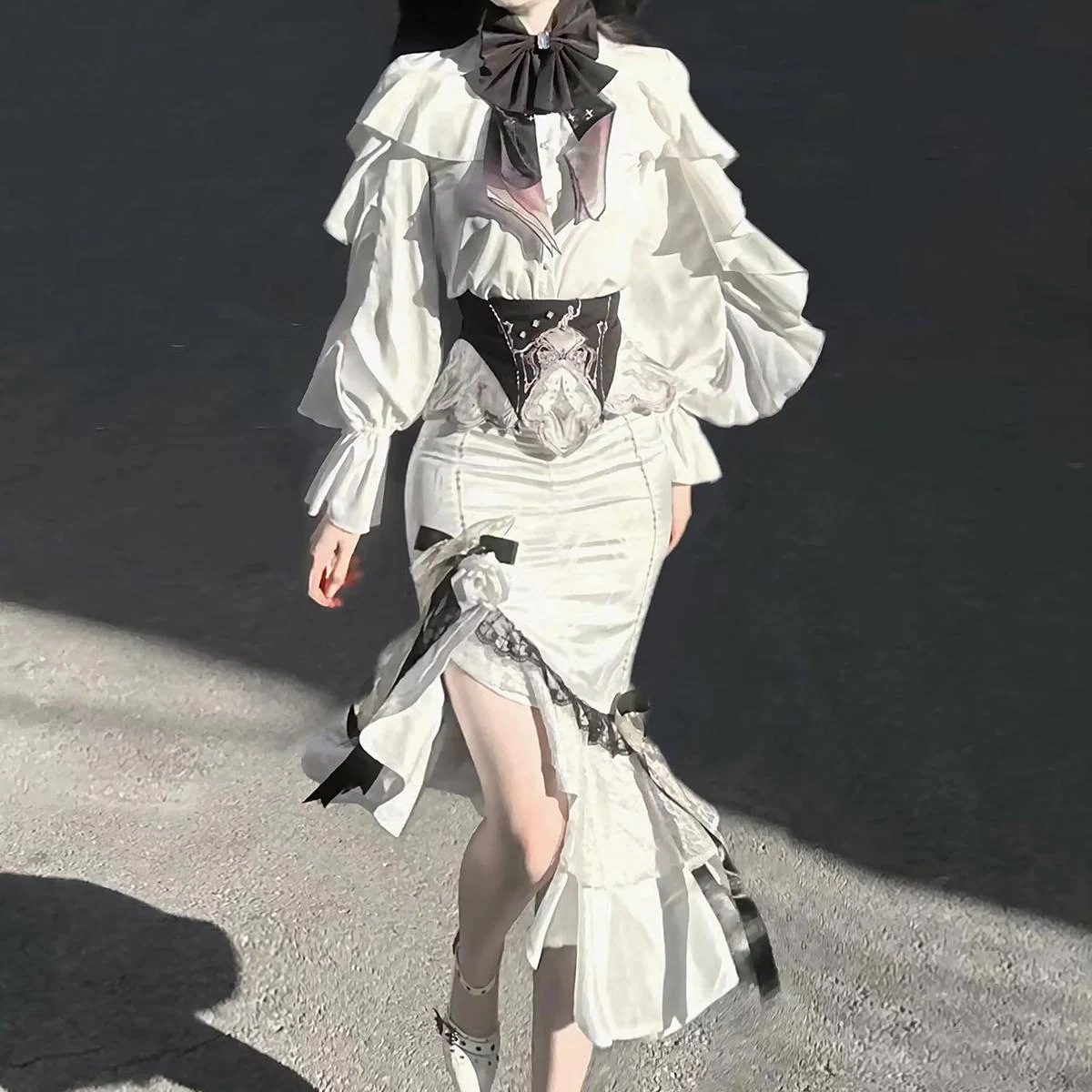 【フルセット】デザインリングスタードアlolita上着フィッシュテールスカートゴシックロリータセット 【フルセット】デザインリングスタードアlolita上着フィッシュテールスカートゴシックロリータセット