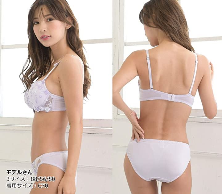 レディース ブラ ブラジャー ショーツ 下着 上 セット 女性 カップ 取り外し( ピンク＆ブルー＆パープル, C75)