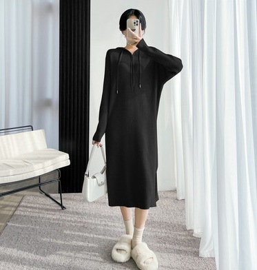 ワンピース 膝下 袖あり 長袖 デザイン 美ライン ニュアンス ファスナー リブ 伸縮性 フード付き カラバリ かわいい 大人可愛い きれいめ シンプル カジュアル 大人 上品 おしゃれ お洒落