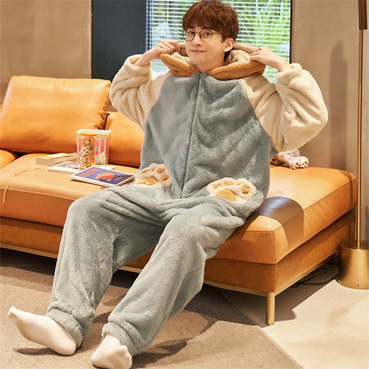 男女2点セットペアパジャマ カップル 冬 着ぐるみ ルームウエア オーバーホール ペアルック ペアお揃い 部屋着 フランネル オールインワン ナイトウェア レディース メンズ パジャマ 韓国 可愛い