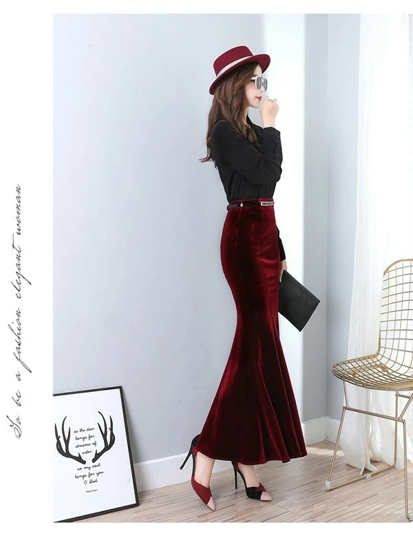 ロングスカート マーメイドライン マキシ丈 ベルベット ロング丈 春 秋 冬 マーメイドスカートロング スカートレディース マキシ丈スカートマーメイドスカート タイト シンプル レース 着痩せ 着心地