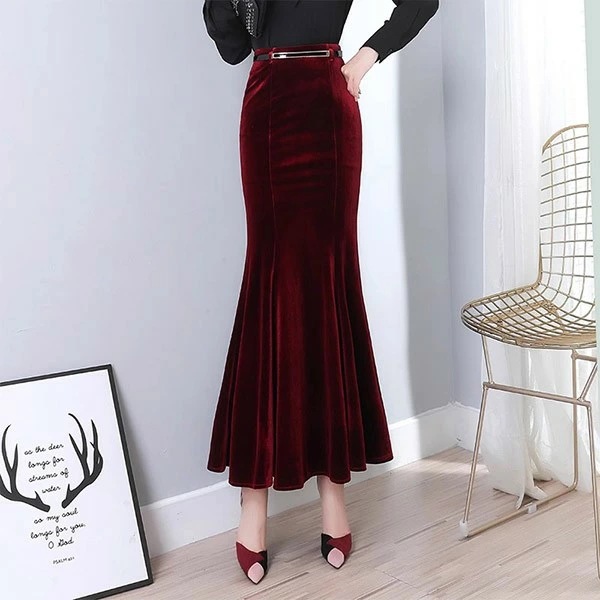 ロングスカート マーメイドライン マキシ丈 ベルベット ロング丈 春 秋 冬 マーメイドスカートロング スカートレディース マキシ丈スカートマーメイドスカート タイト シンプル レース 着痩せ 着心地