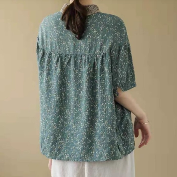 レディース シャツ ブラウス 半袖 襟付き ワイド フェミニン レース ボタン 薄手 かわいい 大人可愛い きれいめ シンプル カジュアル 上品 おしゃれ レトロ こなれ感 ラフ ルーズ 個性的