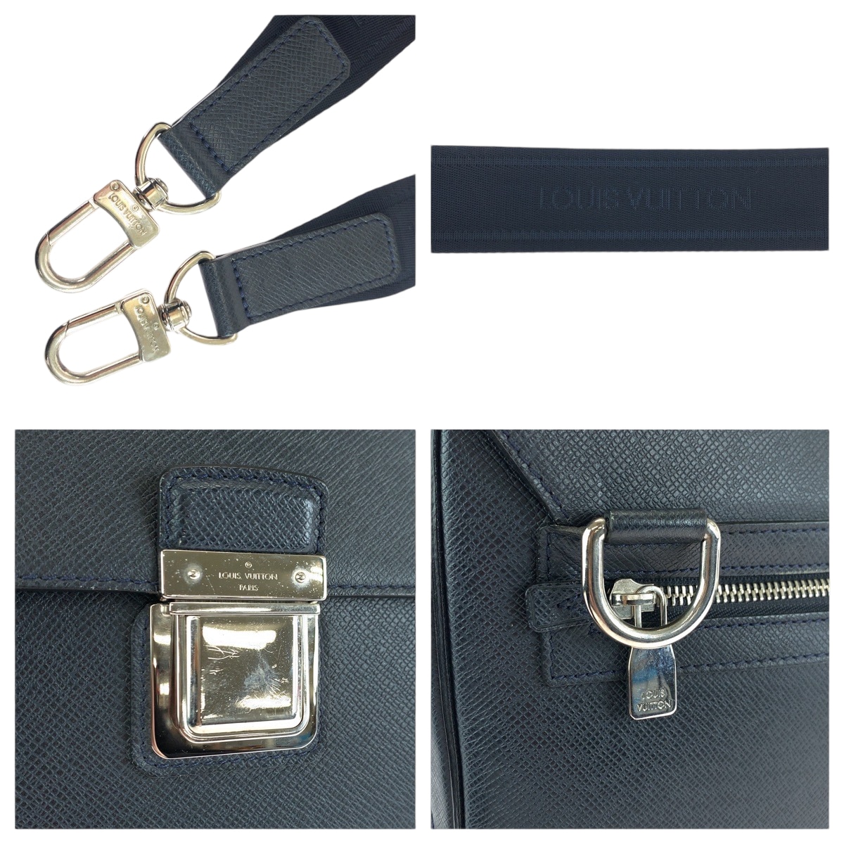 美品 タイガ ヴァシリPM ボレアル ネイビー シルバー金具 タイガ M32640 ショルダーバッグ ビジネスバッグ 2way メンズ 410659