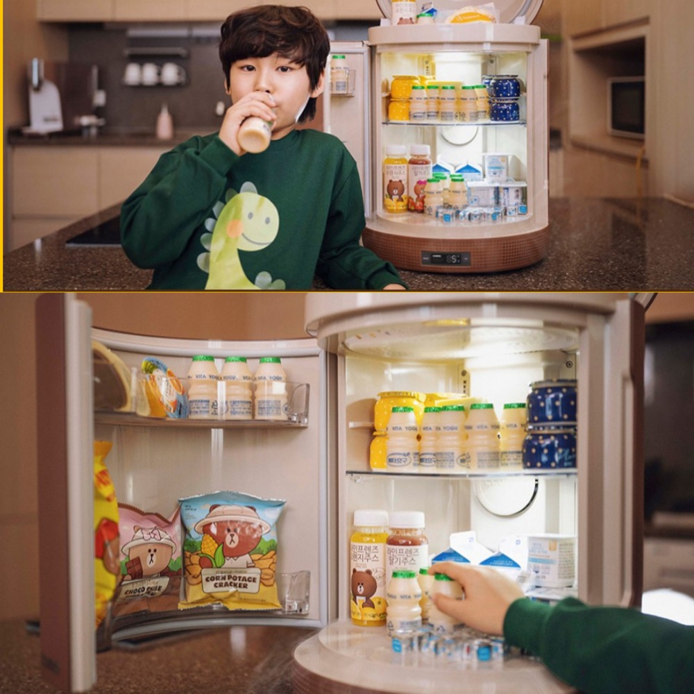 [ccomo]ラインフレンズ冷蔵庫ホームバー(セリー/ブラウン)デザイン冷蔵庫ミニ冷蔵庫新居プレゼントデジタルブルートゥース冷蔵庫