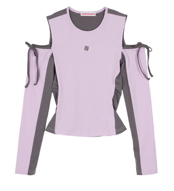韓国の人気商品 highschooldisco]Shirring Ribbon Off-Shoulder