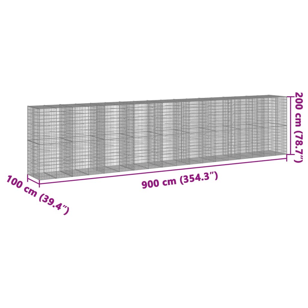 蛇籠バスケット カバー付き 900x100x200cm 亜鉛メッキ鉄