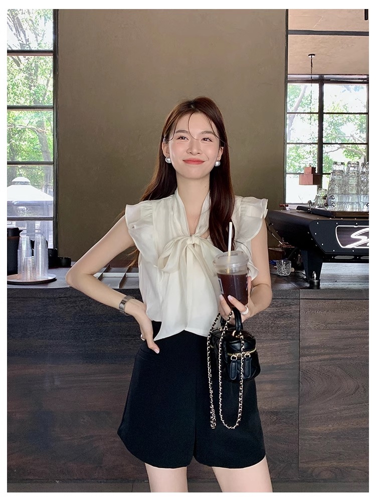 夏 フレンチ エレガント ソリッドカラー トップ シャツ フライング スリーブ シフォン シャツ トップス シャツ 袖なし ノースリーブ 襟なし かわいい シンプル カジュアル 大人 上品 おしゃれ 夏 フレンチ エレガント ソリッドカラー トップ シャツ フライング スリーブ シフォン シャツ トップス シャツ 袖なし ノースリーブ 襟なし かわいい シンプル カジュアル 大人 上品 おしゃれ