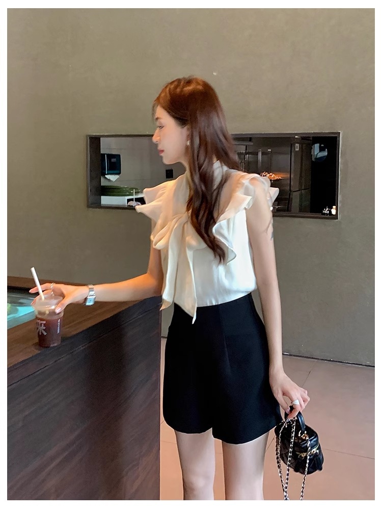 夏 フレンチ エレガント ソリッドカラー トップ シャツ フライング スリーブ シフォン シャツ トップス シャツ 袖なし ノースリーブ 襟なし かわいい シンプル カジュアル 大人 上品 おしゃれ 夏 フレンチ エレガント ソリッドカラー トップ シャツ フライング スリーブ シフォン シャツ トップス シャツ 袖なし ノースリーブ 襟なし かわいい シンプル カジュアル 大人 上品 おしゃれ