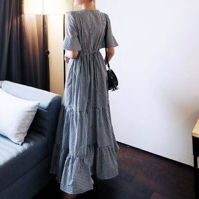 ワンピース 春 きれいめ 袖あり カジュアル おしゃれ レディース ロング丈 マキシ丈 ワンピ ドレス ギンガムチェック Vネック 半袖 可愛い ティアード フェミニン ハイウエスト 春夏 春秋 ワンピース 春 きれいめ 袖あり カジュアル おしゃれ レディース ロング丈 マキシ丈 ワンピ ドレス ギンガムチェック Vネック 半袖 可愛い ティアード フェミニン ハイウエスト 春夏 春秋