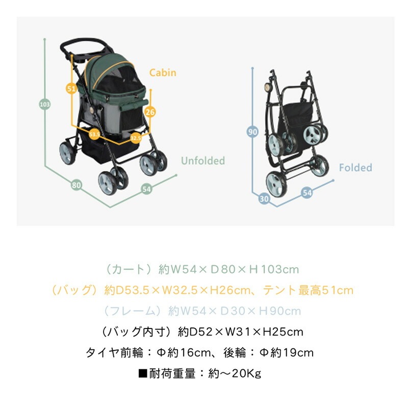 ファンタジーワールド 多機能ペットカート ディアスイートハートカート オリーブグリーン