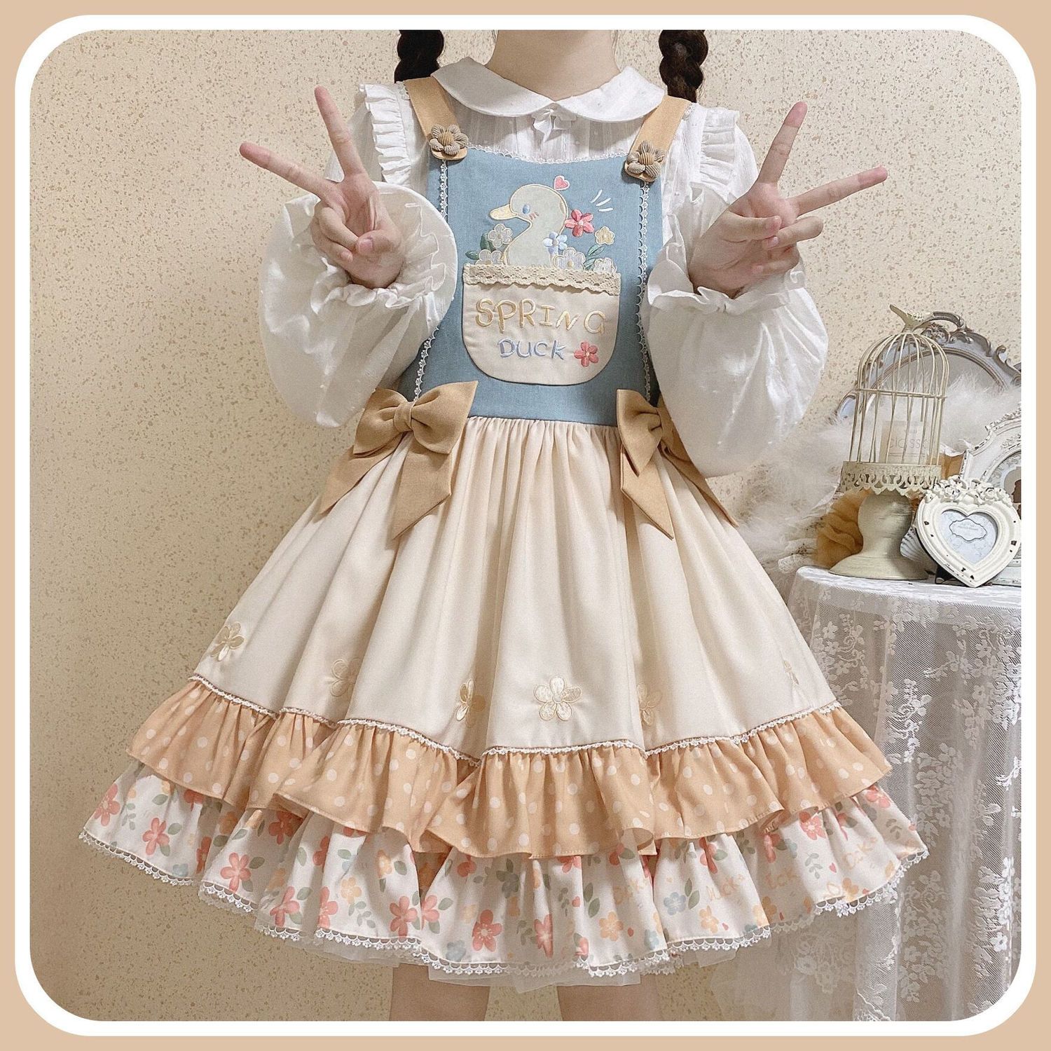 春のお出かけにロリータサスペンダーjskロリータワンピース