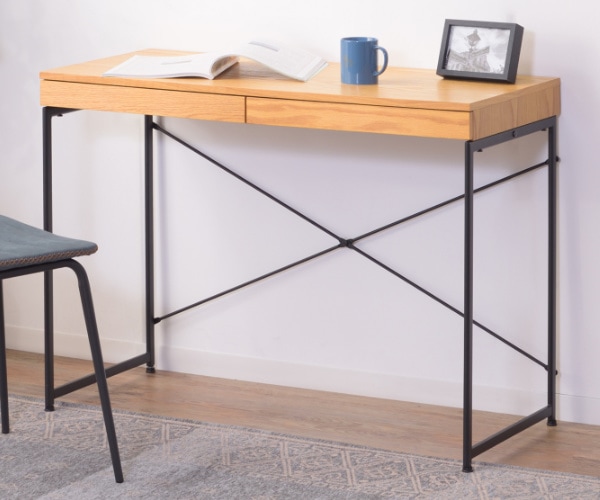 デスク パソコンデスク 幅100cm 引き出し付き アジャスター付き 天然木 スチール脚 デスク パソコンデスク 幅100cm 引き出し付き アジャスター付き 天然木 スチール脚