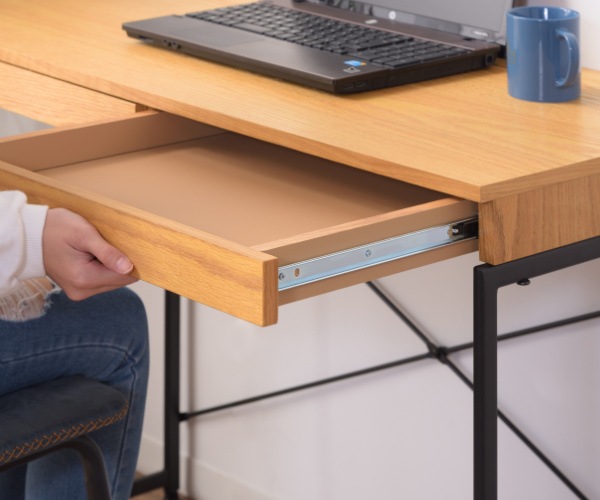 デスク パソコンデスク 幅100cm 引き出し付き アジャスター付き 天然木 スチール脚 デスク パソコンデスク 幅100cm 引き出し付き アジャスター付き 天然木 スチール脚