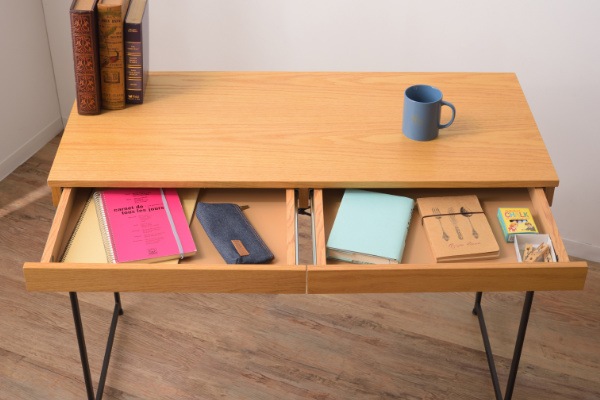 デスク パソコンデスク 幅100cm 引き出し付き アジャスター付き 天然木 スチール脚 デスク パソコンデスク 幅100cm 引き出し付き アジャスター付き 天然木 スチール脚