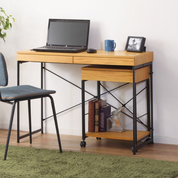 デスク パソコンデスク 幅100cm 引き出し付き アジャスター付き 天然木 スチール脚 デスク パソコンデスク 幅100cm 引き出し付き アジャスター付き 天然木 スチール脚