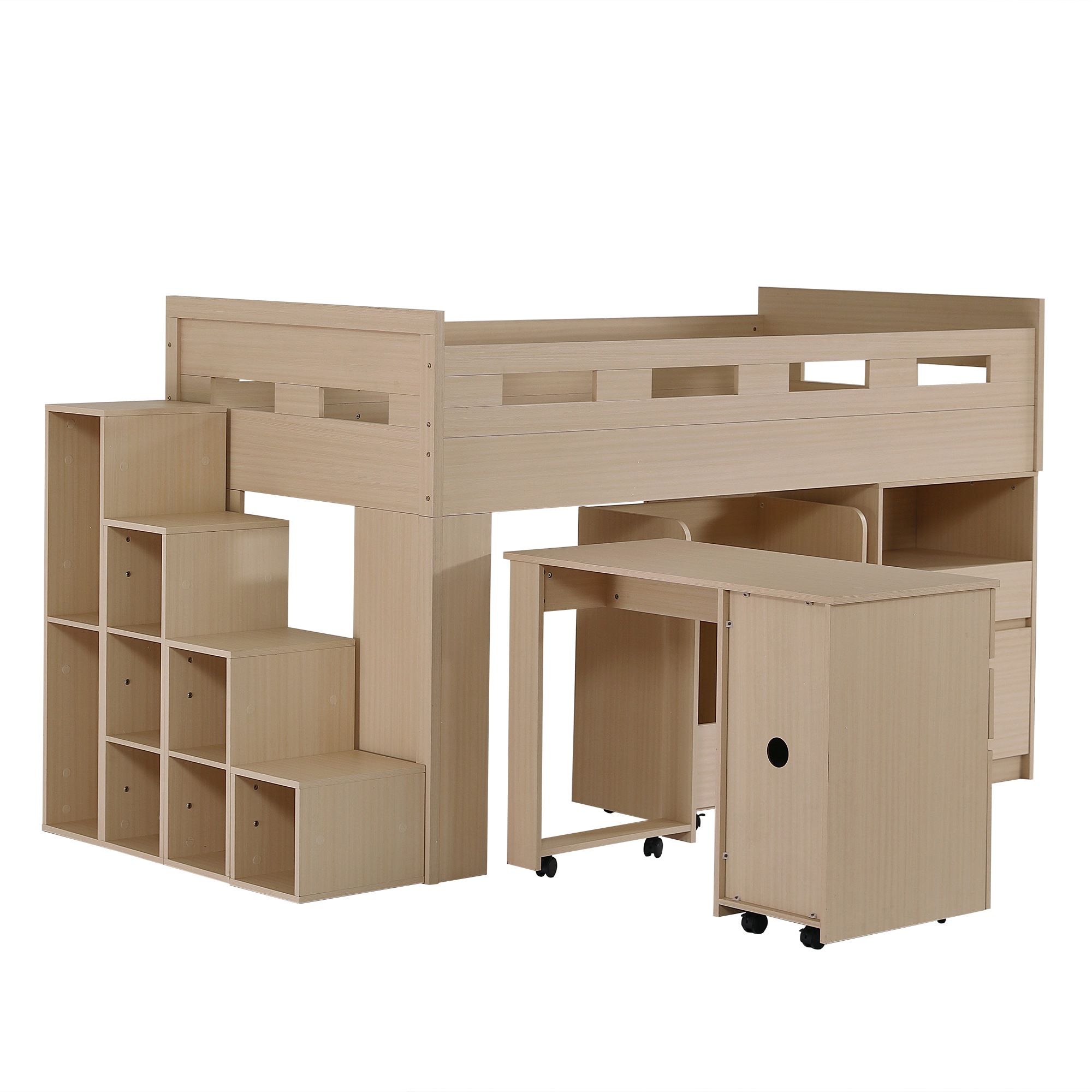 国内発送】【4梱包】システムベッド ロフトベッド 階段付き S 木製