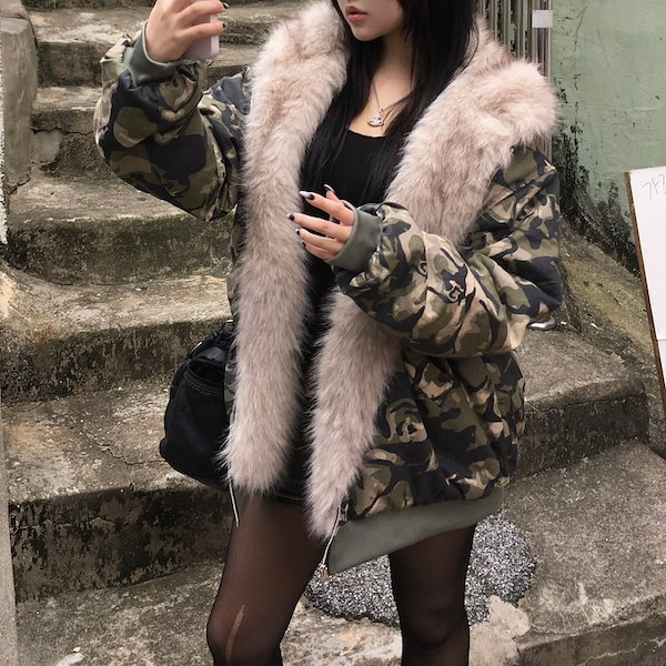 ファーダウン 迷彩 y2k キルティング ファー Qoo10] [y2k フィットミーチム ハイクオリテ