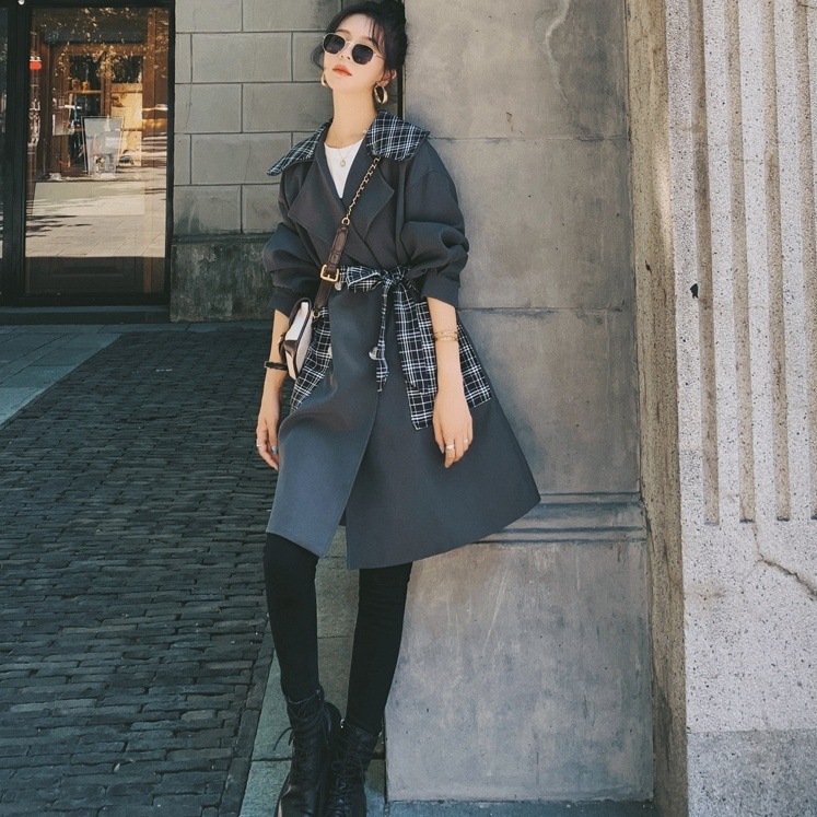レディース チェスターコート アウター コート トレンチコート ドッキングデザイン チェック柄