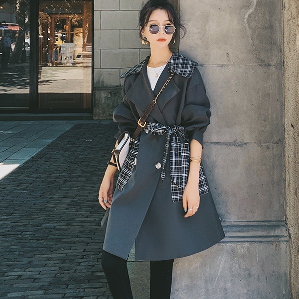 レディース チェスターコート アウター コート トレンチコート ドッキングデザイン チェック柄