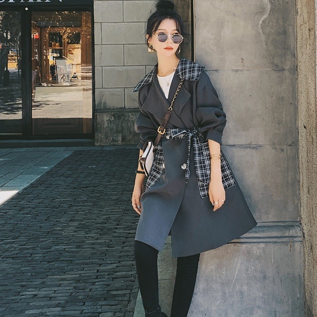 レディース チェスターコート アウター コート トレンチコート ドッキングデザイン チェック柄