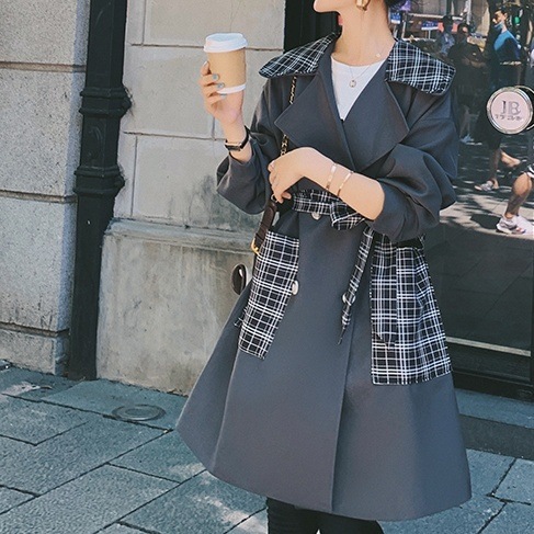 レディース チェスターコート アウター コート トレンチコート ドッキングデザイン チェック柄