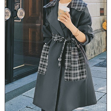 レディース チェスターコート アウター コート トレンチコート ドッキングデザイン チェック柄