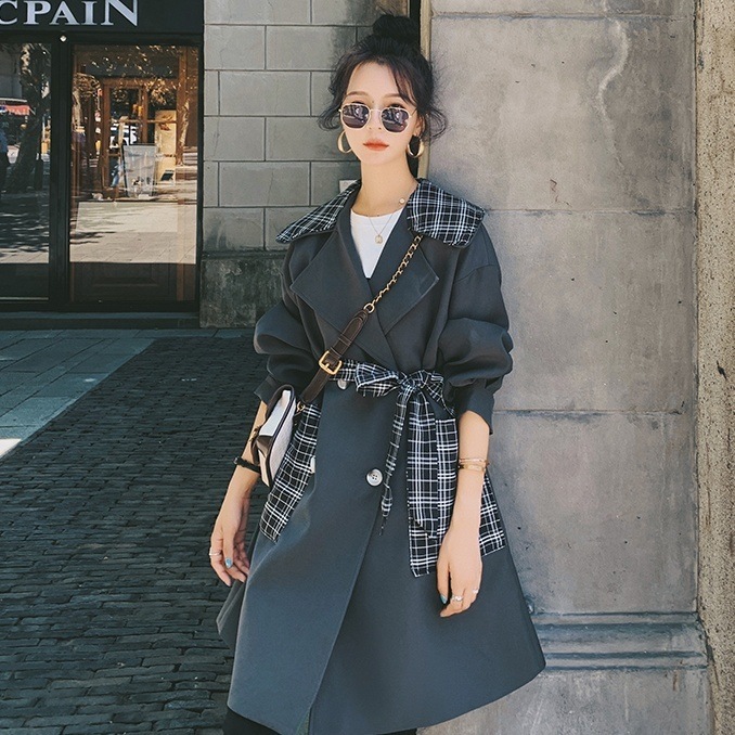 レディース チェスターコート アウター コート トレンチコート ドッキングデザイン チェック柄