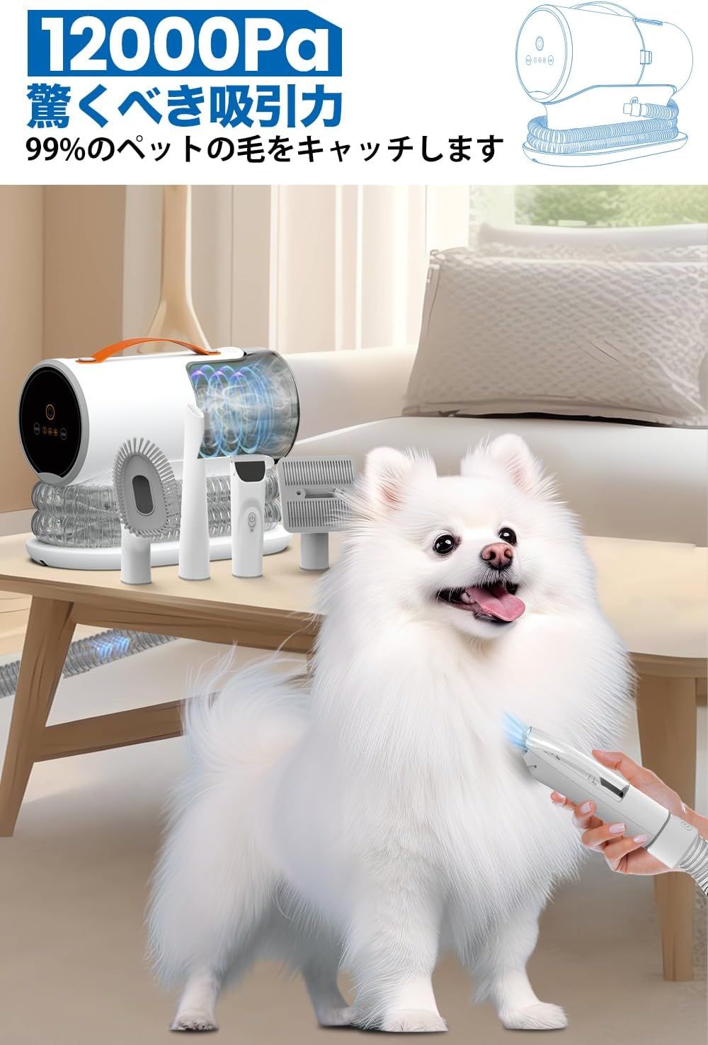 犬用バリカン ペット用バリカン グルーミング掃除機 12000Pa 超強力吸引 2L大容量 5in1多機能ペット掃除機 低騒音 犬 猫美容器 Botluxe 犬用バリカン ペット用バリカン グルーミング掃除機 12000Pa 超強力吸引 2L大容量 5in1多機能ペット掃除機 低騒音 犬 猫美容器 Botluxe