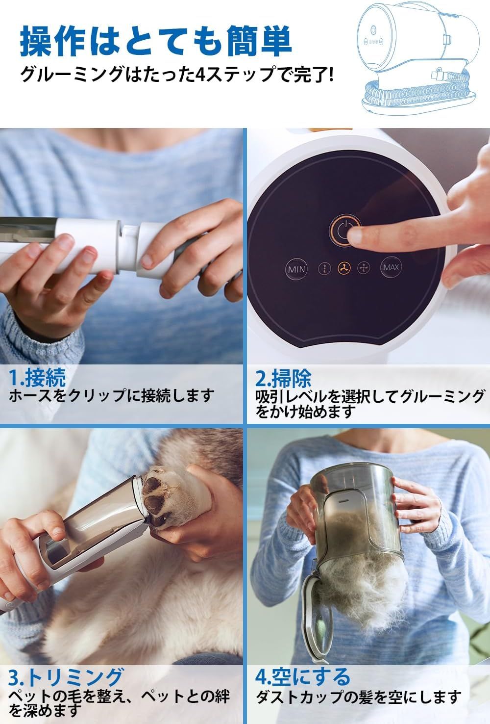 犬用バリカン ペット用バリカン グルーミング掃除機 12000Pa 超強力吸引 2L大容量 5in1多機能ペット掃除機 低騒音 犬 猫美容器 Botluxe 犬用バリカン ペット用バリカン グルーミング掃除機 12000Pa 超強力吸引 2L大容量 5in1多機能ペット掃除機 低騒音 犬 猫美容器 Botluxe