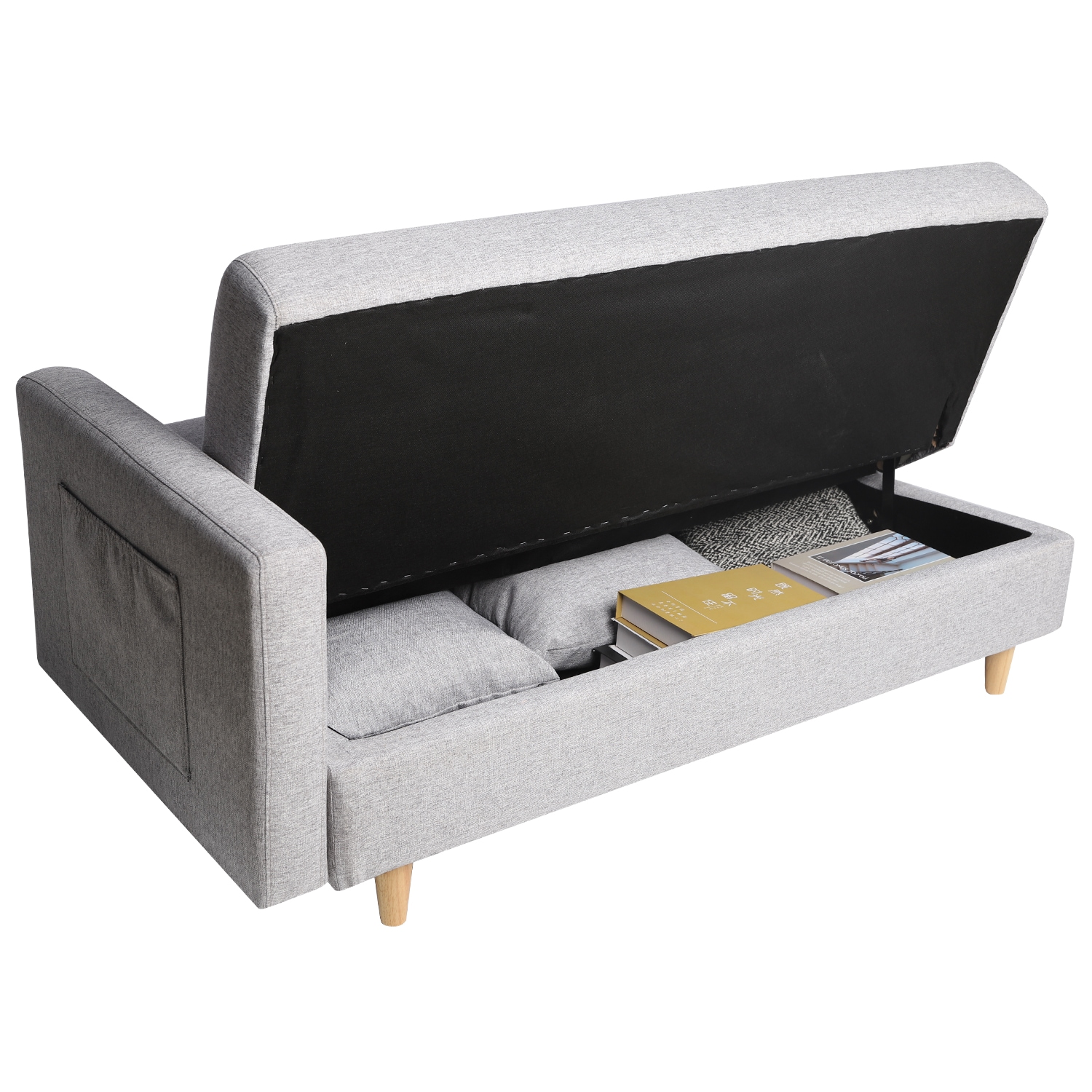 【国内出荷 - 3日配達】ソファ　ソファーベッド　カウチソファ　3人掛け　オットマン付き　多機能ソファ　左右側とも取り付けるアームレスト　たくさん収納　レイアウト自由　クッション2個