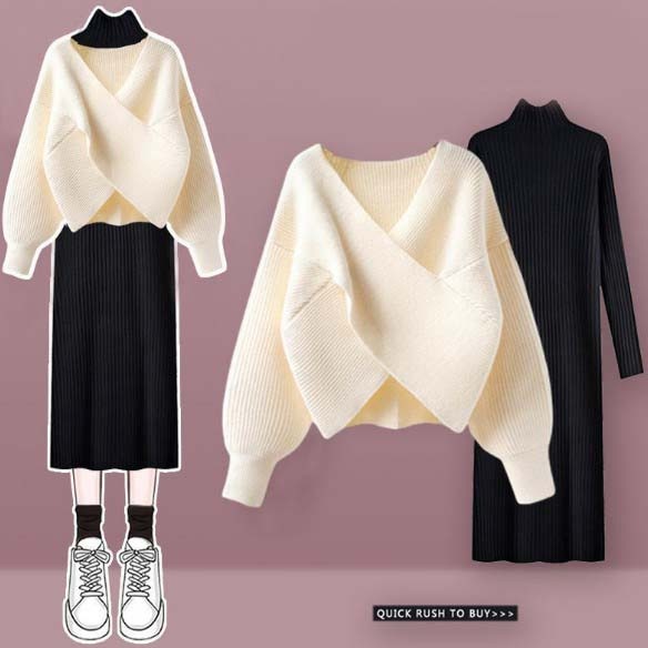 【 今季大注目のアップ】 こだわりデザイン ファッション 不規則 ノー カラー セーター シンプル ロング きれいIライン ワンピース セットアップ 秋 冬 レディース 【 今季大注目のアップ】 こだわりデザイン ファッション 不規則 ノー カラー セーター シンプル ロング きれいIライン ワンピース セットアップ 秋 冬 レディース