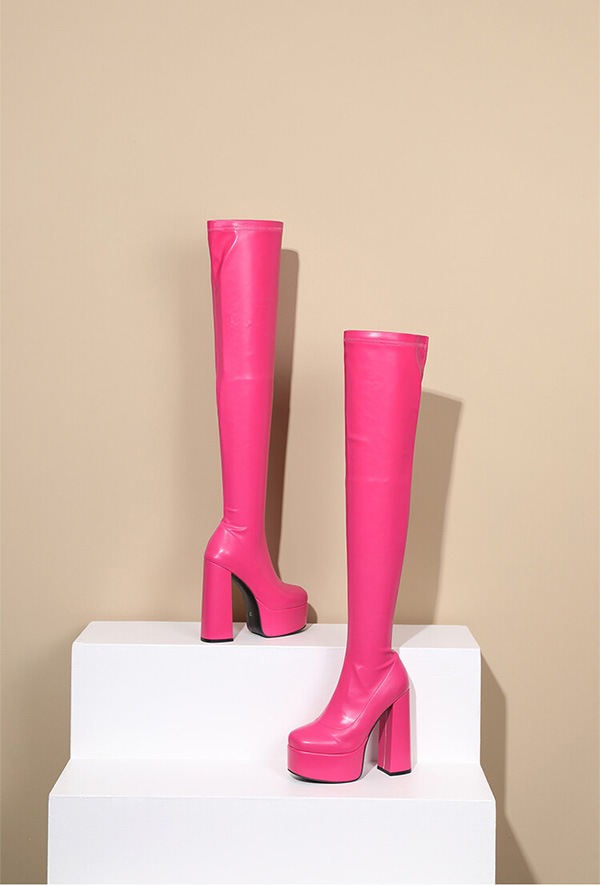 厚底 ブーツ ロングブーツ ヒール14cm 太ヒール 筒丈58cm 黒 美脚 スムース コスプレ レディース ファッション シューズ 靴 秋 冬 春 20代 30代 大きいサイズ 小さいサイズ レッド